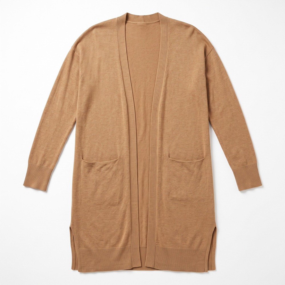 Old Navy Womens M Camel Open Front Long Duster Cardigan Pockets Casual Cozy Boho